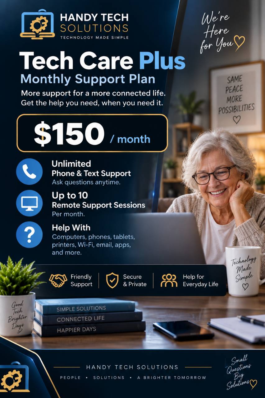 Tech Care Plus promotional artwork; plan details are stated above.